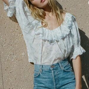 Down blanc bluebell Ballard Samara  floral cotton blend top